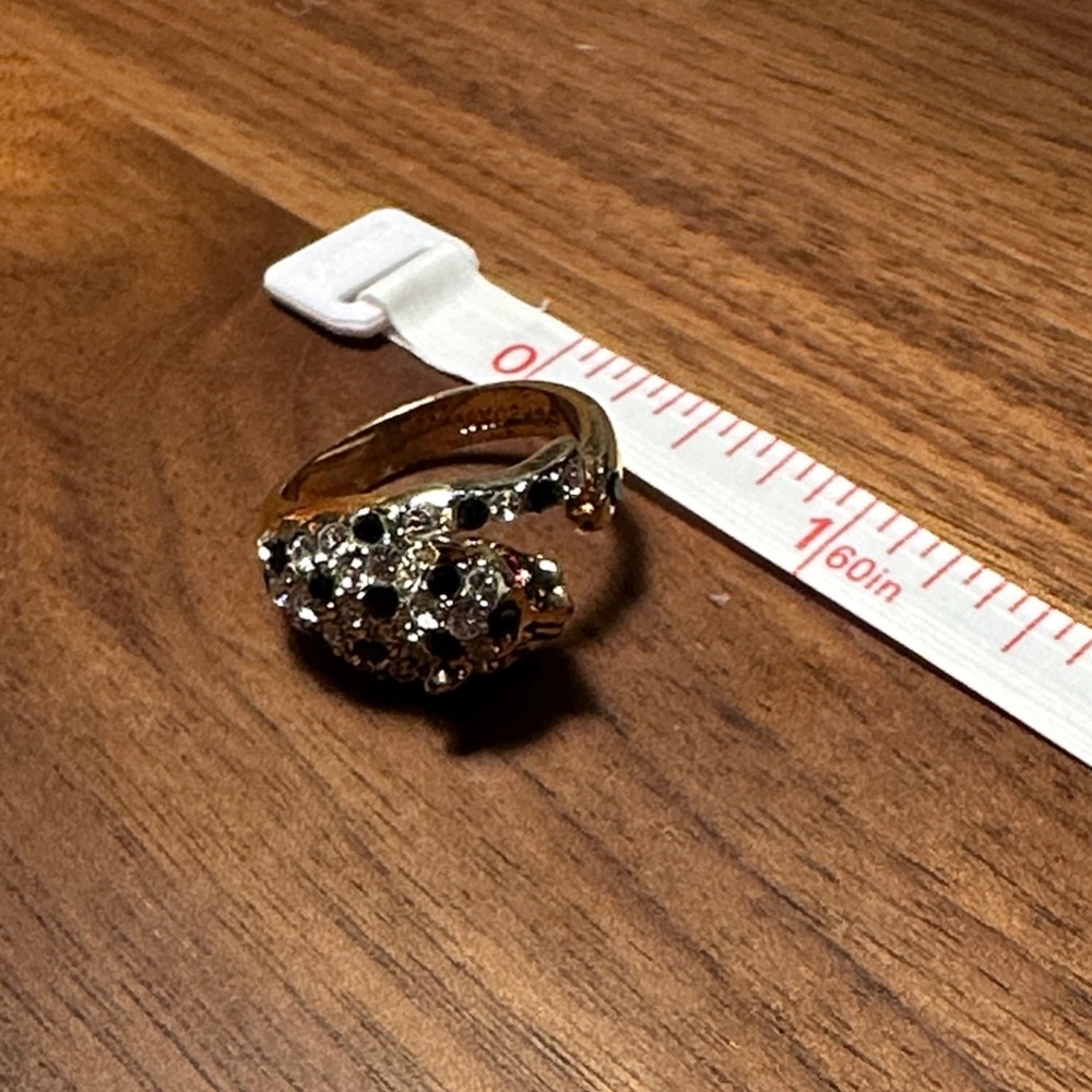 Elegant faux Ruby, Gold tone and Silver tone Panther Cocktail Ring